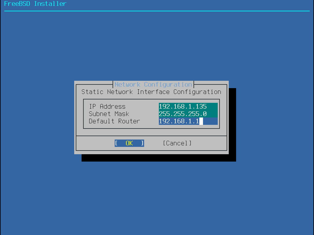 Menu requesting data to configure IPv4 network.