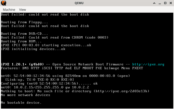QEMU with no bootable image
