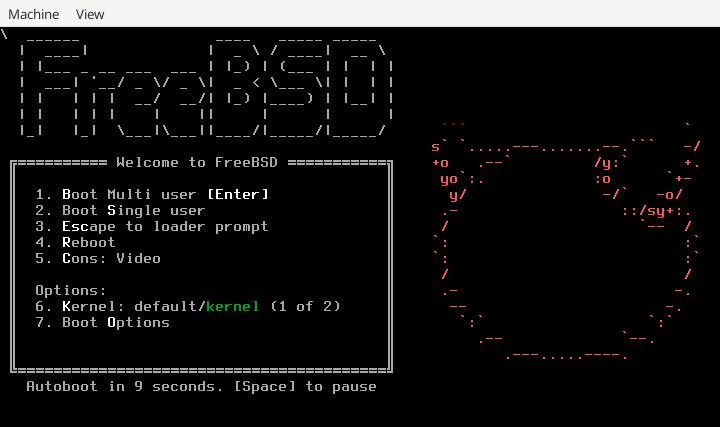 The FreeBSD loader menu.