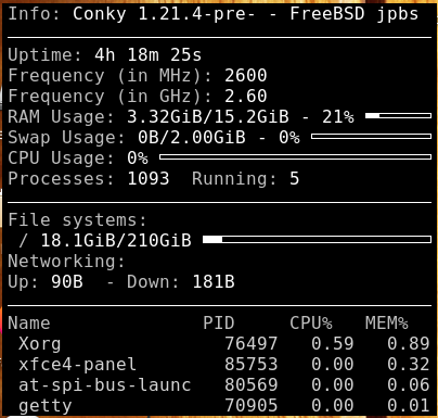 Figure 1: Conky Default Setup on FreeBSD Host